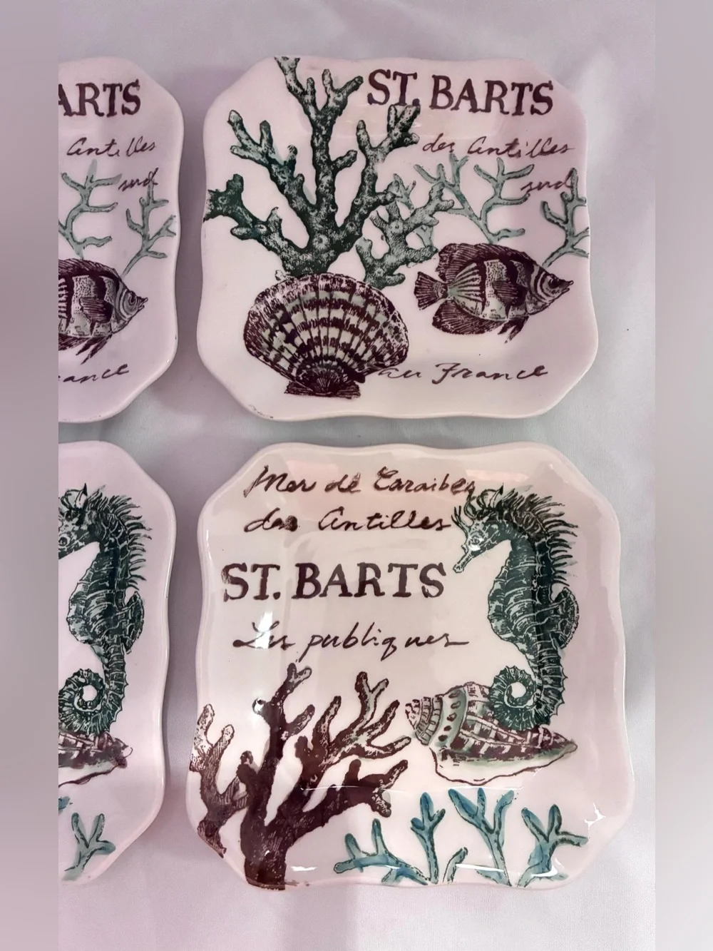 Maxcera “Sealife” - four ceramic square plates, 5” x 5”